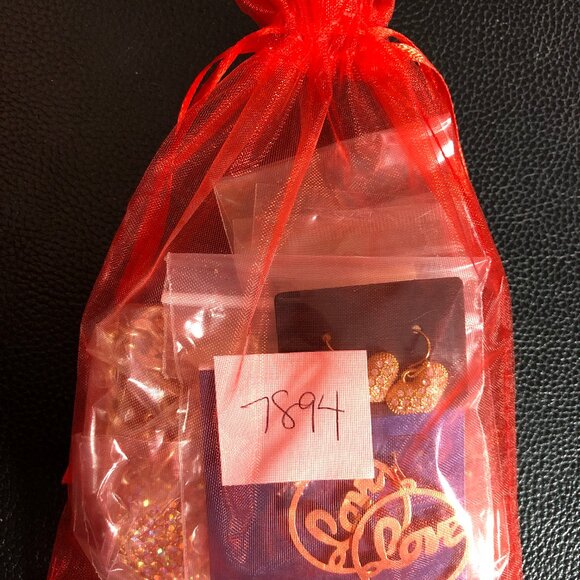 Gold AB Rhinestone Heart Necklace Cuban Link Chain Bracelet Set + 2 Earrings - Picture 13 of 13